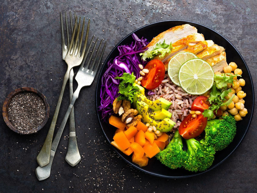 Buddha Bowl of vegetables, chicken and chickpeas