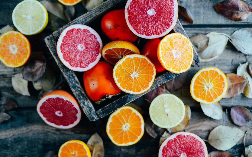 Sources of Vitamin C - citrus fruit sliced open