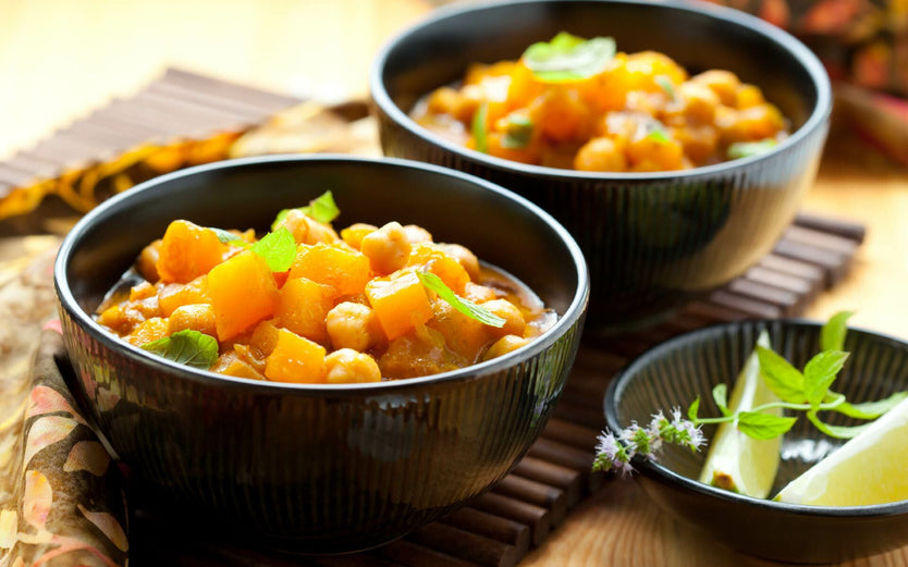 Slow Cooked Chickpea And Vegetable Madras Curry in bowls