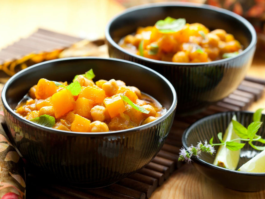 Slow Cooked Chickpea And Vegetable Madras Curry in bowls
