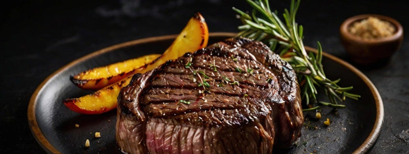 Steak and potato on a plate