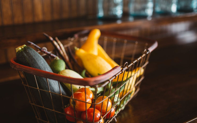Vegetables in a wire basket
