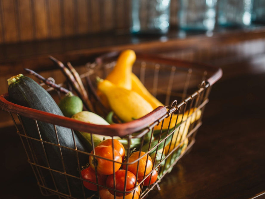 Vegetables in a wire basket
