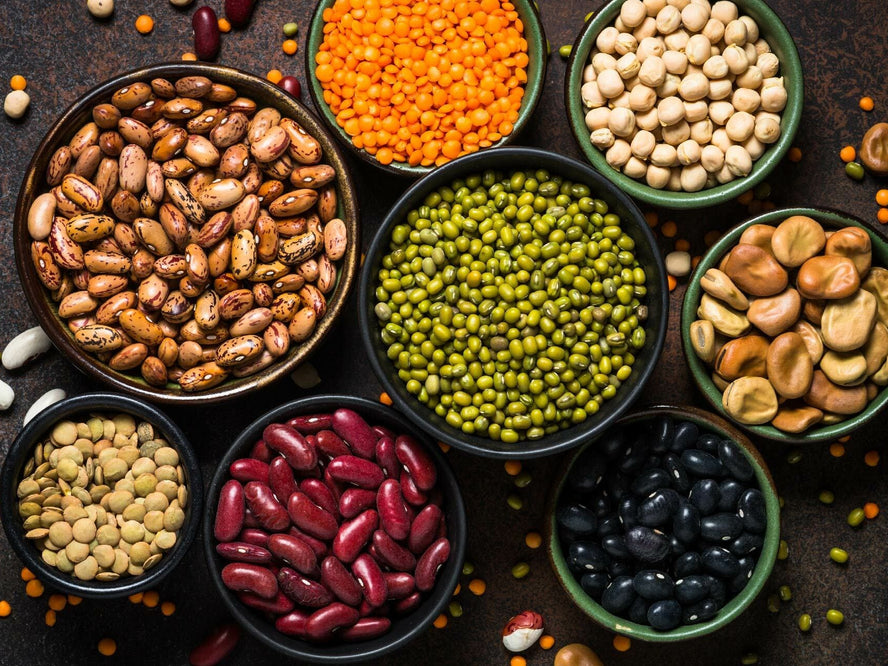 Bowls of separated beans and legumes