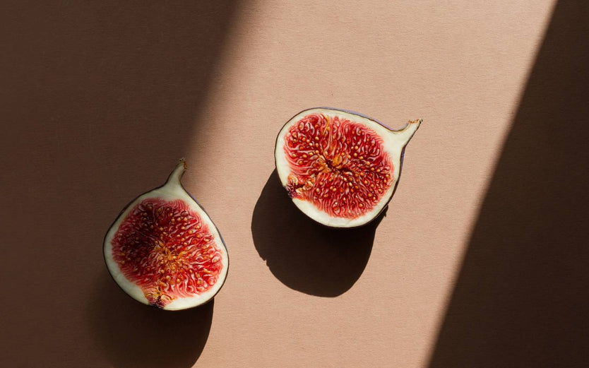 Fig cut in half on a table