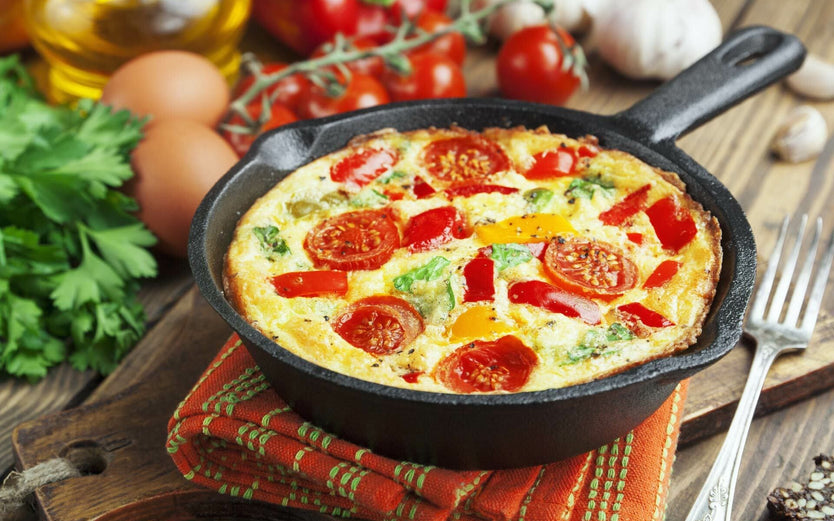 Frittata in a frying pan on a table