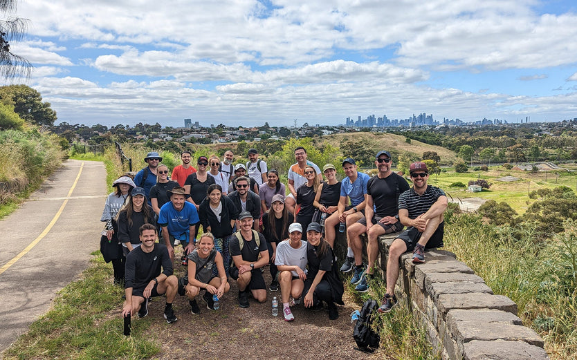 Some members of the Swisse team posing together during a charity walk.