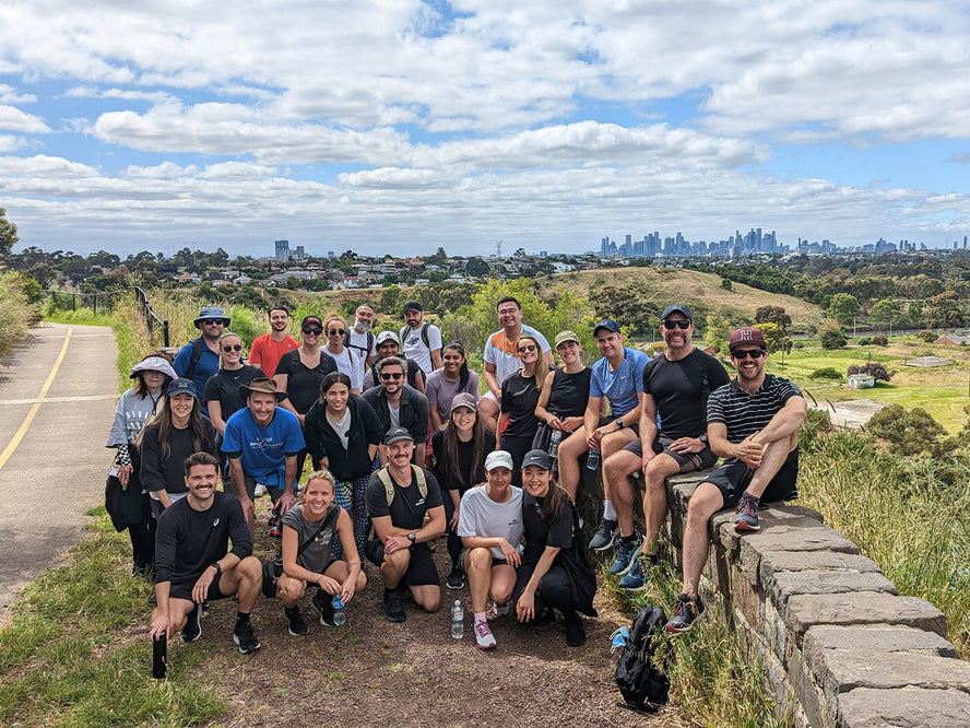 Some members of the Swisse team posing together during a charity walk.