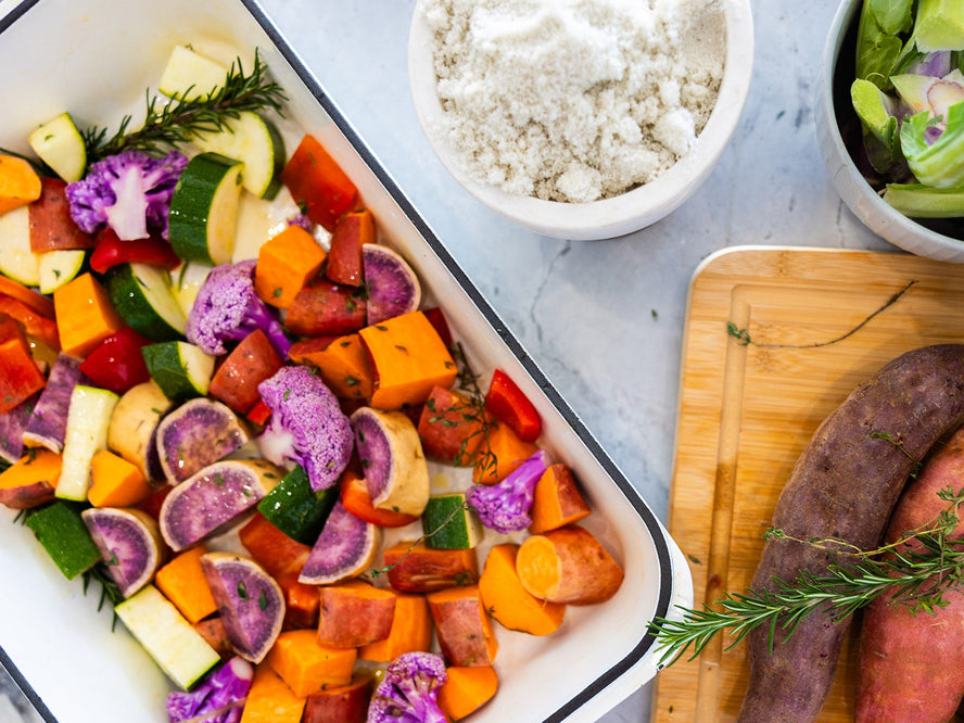 A dish of roast vegetables