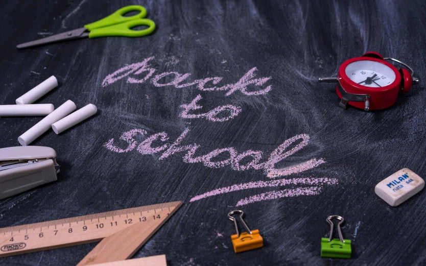 "Back to school" written on a chalkboard