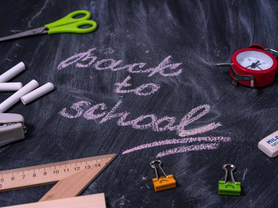 "Back to school" written on a chalkboard