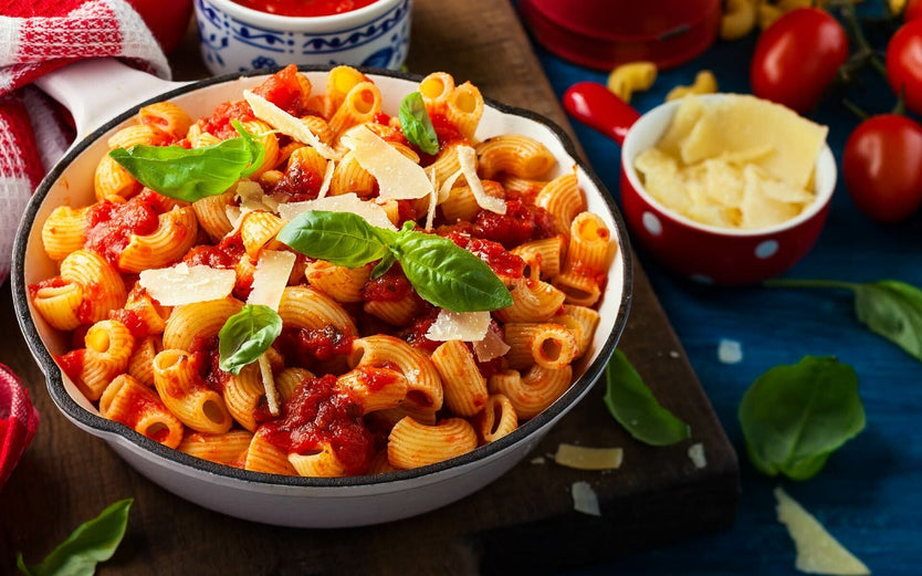 Tomato and herb pasta in a bowl