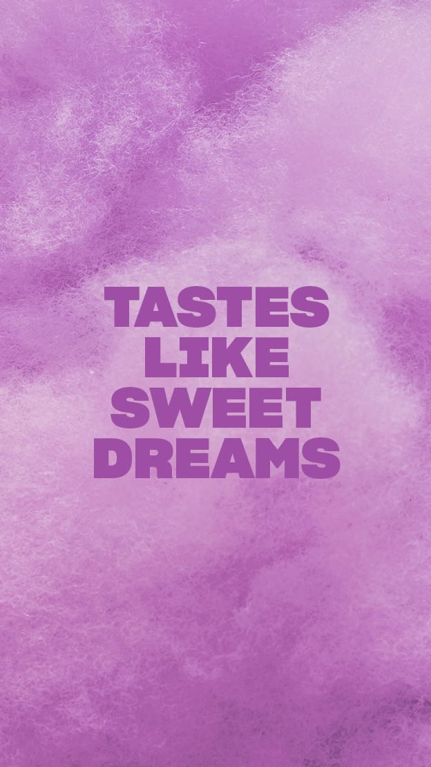 Purple textured background with 'TASTES LIKE SWEET DREAMS' text