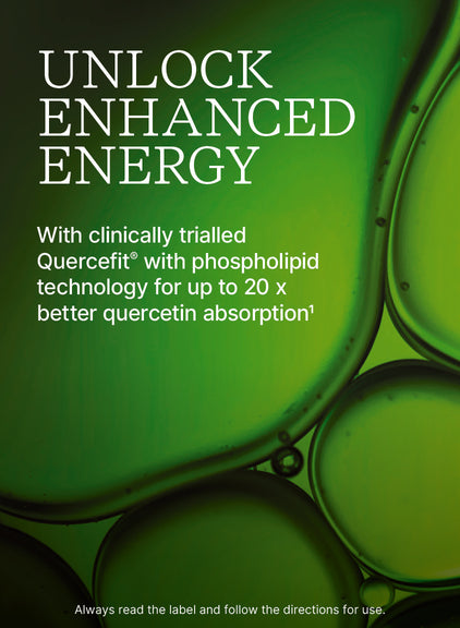Green supplement container with text about enhanced energy and clinical trials.