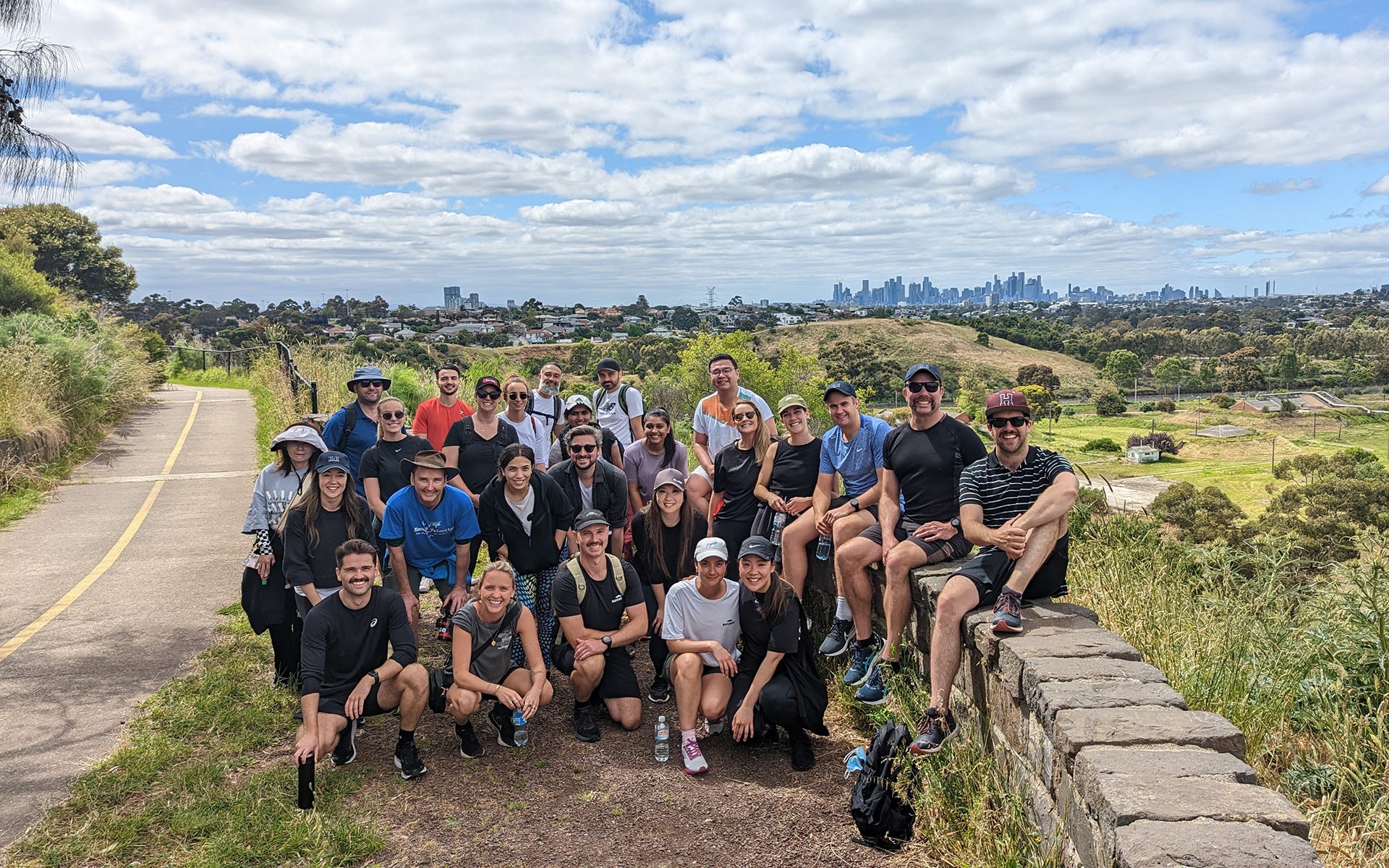 Some members of the Swisse team posing together during a charity walk. 