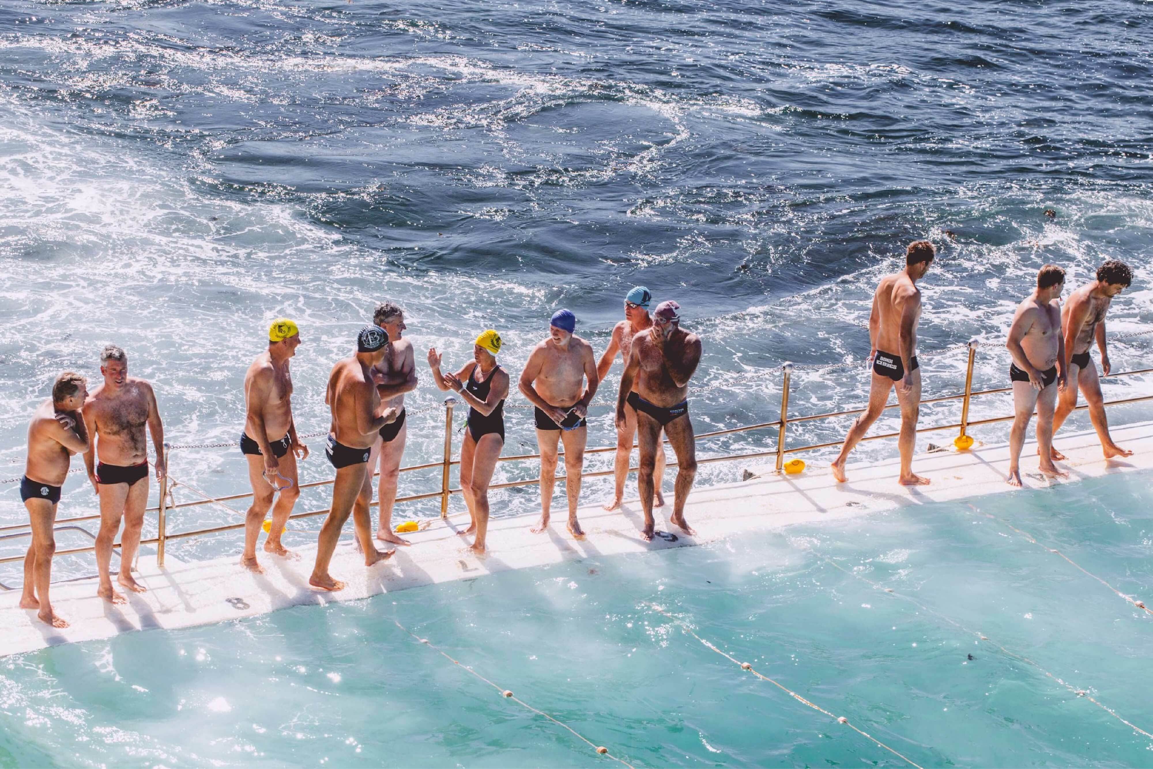 Swimmers at ocean pool