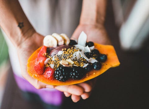 Papaya with berries and banana