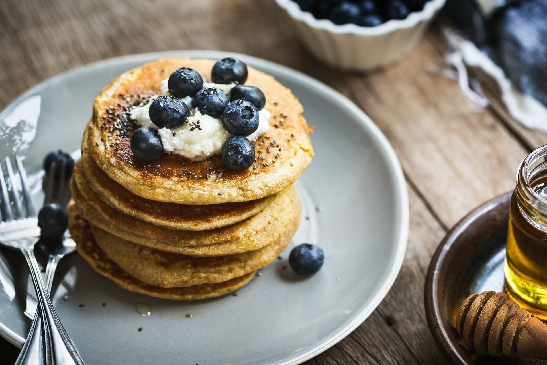 Ricotta fruit yoghurt pancakes recipe